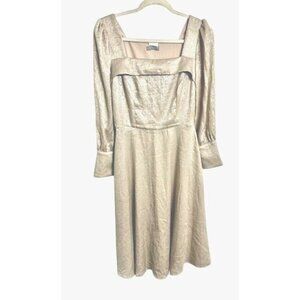 Lichi -Germany Champagne Cottage Fairy Flowy Formal Shimmery A-Line Midi Dress M